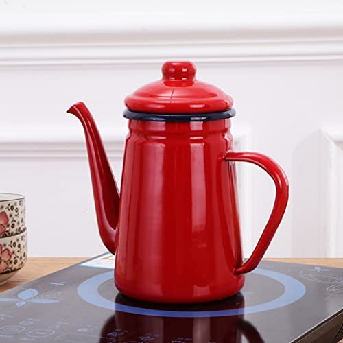 FURLOU Kettle for Stove top 1.1L/37.1OZ Enamel Coffee Pot Pour Over Milk Water Jug Pitcher Barista Teapot Kettle for Gas Stove and Induction Cooker Kitchen Supplies Teapots (Color : Red)