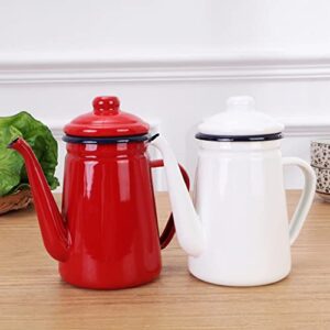 FURLOU Kettle for Stove top 1.1L/37.1OZ Enamel Coffee Pot Pour Over Milk Water Jug Pitcher Barista Teapot Kettle for Gas Stove and Induction Cooker Kitchen Supplies Teapots (Color : Red)