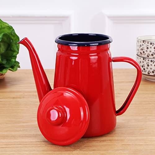 FURLOU Kettle for Stove top 1.1L/37.1OZ Enamel Coffee Pot Pour Over Milk Water Jug Pitcher Barista Teapot Kettle for Gas Stove and Induction Cooker Kitchen Supplies Teapots (Color : Red)