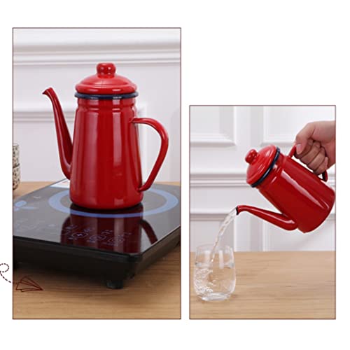 FURLOU Kettle for Stove top 1.1L/37.1OZ Enamel Coffee Pot Pour Over Milk Water Jug Pitcher Barista Teapot Kettle for Gas Stove and Induction Cooker Kitchen Supplies Teapots (Color : Red)