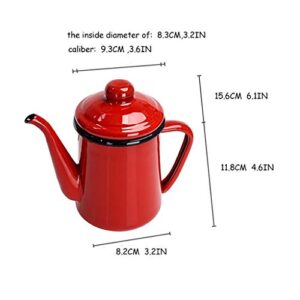 FURLOU Kettle for Stove top Enamel Kettle Red Gooseneck Kettle Creative Retro Stovetop Natural Gas Teapot for Use at Home Or Campsite Kitchen Supplies Teapots
