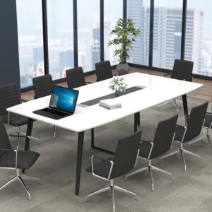 loomie 8ft conference table, 94.49" l x 47.24" w x 29.53" h meeting seminar table with grommet, large boat shaped computer desk, boardroom desk for office meeting conference room, white