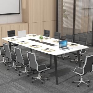 Loomie 8FT Conference Table, 94.49" L x 47.24" W x 29.53" H Meeting Seminar Table with Grommet, Large Boat Shaped Computer Desk, Boardroom Desk for Office Meeting Conference Room, White