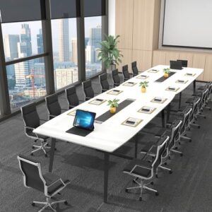 Loomie 8FT Conference Table, 94.49" L x 47.24" W x 29.53" H Meeting Seminar Table with Grommet, Large Boat Shaped Computer Desk, Boardroom Desk for Office Meeting Conference Room, White