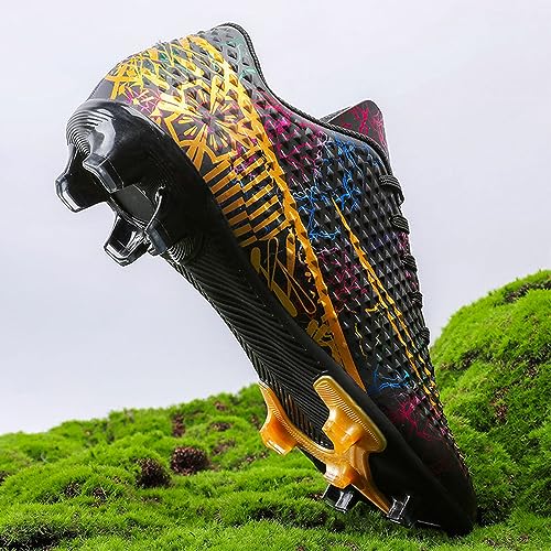 HaloTeam Soccer Shoes Men's Cleats Professional Training Turf TF/AG Outdoor Indoor Football Boots Sneaker,T5077 Black,10 US