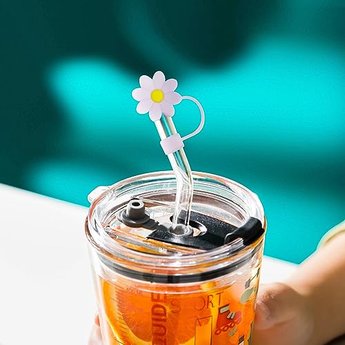 7 PCS Silicone Straw Covers Cap Compatible with Stanley 30&40 Oz Cup, 10mm Cute Flower Straw Toppers for Tumblers, Dust-Proof Drinking Straw Caps for Reusable Straws Tips Lids