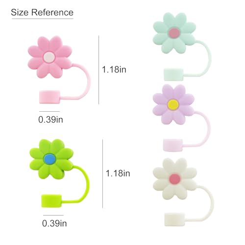 7 PCS Silicone Straw Covers Cap Compatible with Stanley 30&40 Oz Cup, 10mm Cute Flower Straw Toppers for Tumblers, Dust-Proof Drinking Straw Caps for Reusable Straws Tips Lids