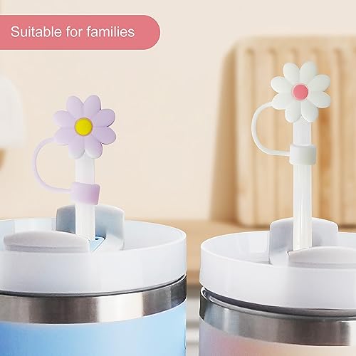 7 PCS Silicone Straw Covers Cap Compatible with Stanley 30&40 Oz Cup, 10mm Cute Flower Straw Toppers for Tumblers, Dust-Proof Drinking Straw Caps for Reusable Straws Tips Lids