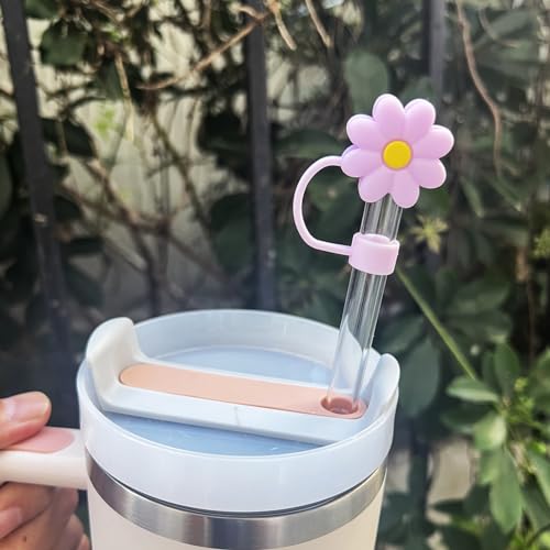 7 PCS Silicone Straw Covers Cap Compatible with Stanley 30&40 Oz Cup, 10mm Cute Flower Straw Toppers for Tumblers, Dust-Proof Drinking Straw Caps for Reusable Straws Tips Lids