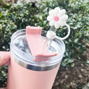 7 PCS Silicone Straw Covers Cap Compatible with Stanley 30&40 Oz Cup, 10mm Cute Flower Straw Toppers for Tumblers, Dust-Proof Drinking Straw Caps for Reusable Straws Tips Lids