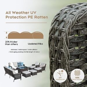 Yechen 9 Pieces Outdoor Patio Furniture, PE Rattan Wicker Conversation Set with 44" 55000BTU Fire Pit Table Sectional Sofa Sets, Patio Conversation Sets for Yard, Pool, Beige