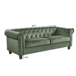 EMKK Chesterfield Sofa, Classic Tufted Upholstered Couch, Modern 3 Seater Loveseat Long Settee Furniture with Rolled Arms and Nailhead,Back and Legs for Living Room Office, Apartment, Green-b