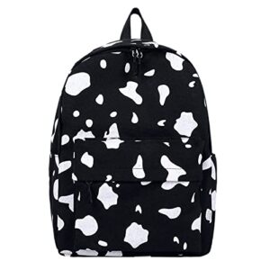 school starts season fashion women girl student zipper cow pattern school bag canvas backpack pug (black, one size)