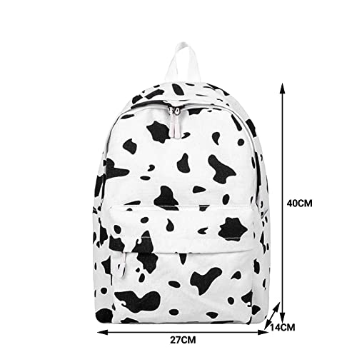 School Starts Season Fashion Women Girl Student Zipper Cow Pattern School Bag Canvas Backpack Pug (Black, One Size)