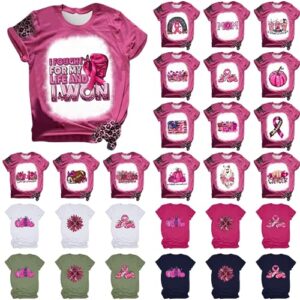 in october we wear pink shirts breast cancer shirts women breast cancer awareness t-shirt pink ribbon graphic tees bleached short sleeve top a1-pink, x-large