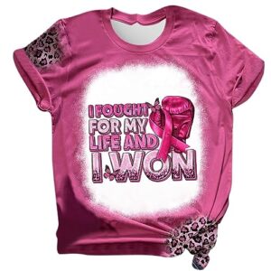 in October We Wear Pink Shirts Breast Cancer Shirts Women Breast Cancer Awareness T-Shirt Pink Ribbon Graphic Tees Bleached Short Sleeve Top A1-Pink, X-Large