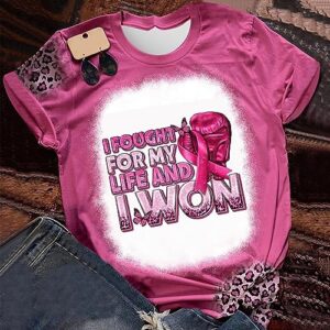 in October We Wear Pink Shirts Breast Cancer Shirts Women Breast Cancer Awareness T-Shirt Pink Ribbon Graphic Tees Bleached Short Sleeve Top A1-Pink, X-Large