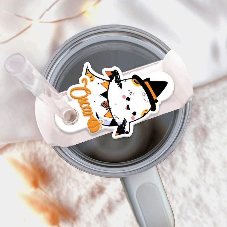 Personalized Ghost Tumbler Name Tag, Stanley Tumbler Id Tags, Custom Name Tag For Cup Lids, Name Plate Stanley Tumbler Name Plate, Name Tumbler Id Tag, Stanley Straw Topper, Halloween Tumbler Name Tag