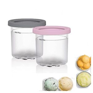 EVANEM 2/4/6PCS Creami Containers, for Ninja Creami Ice Cream Maker Pints,16 OZ Ice Cream Pint Cooler Bpa-Free,Dishwasher Safe Compatible with NC299AMZ,NC300s Series Ice Cream Makers,Pink+Gray-4PCS