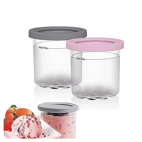 EVANEM 2/4/6PCS Creami Deluxe Pints, for Ninja Ice Cream Maker Pints,16 OZ Ice Cream Pints Cup Reusable,Leaf-Proof Compatible NC301 NC300 NC299AMZ Series Ice Cream Maker,Pink+Gray-6PCS