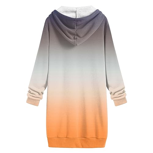 Rpvati Womens Zip Up Hoodies Fall Long Sleeves Hooded Tunic Sweatshirts Lightweight Gradient Tie Dyed Outfit Long Hoodie Jacket for Women Sudaderas De Mujer Orange L