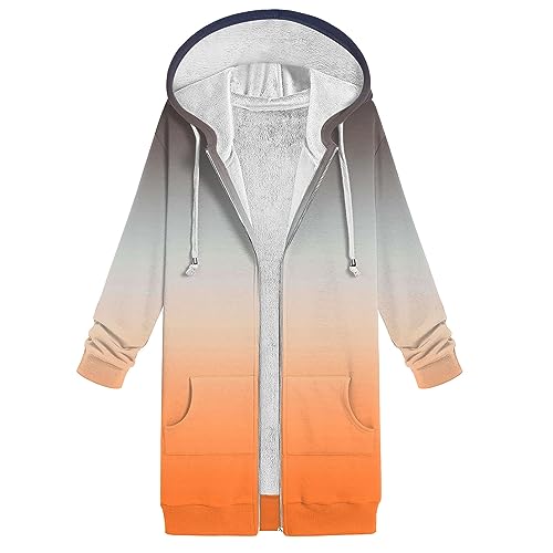 Rpvati Womens Zip Up Hoodies Fall Long Sleeves Hooded Tunic Sweatshirts Lightweight Gradient Tie Dyed Outfit Long Hoodie Jacket for Women Sudaderas De Mujer Orange L