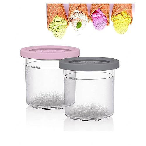 EVANEM 2/4/6PCS Creami Deluxe Pints, for Creami Ninja Ice Cream,16 OZ Pint Ice Cream Containers Dishwasher Safe,Leak Proof for NC301 NC300 NC299AM Series Ice Cream Maker,Pink+Gray-4PCS