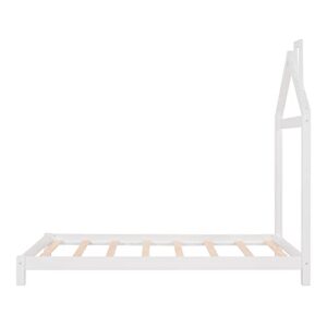 Twin Bed Frame/Kids Bed Frames with Headboard and Slats, Wood Platform Bed with House Shaped Headboard, Twin Size Bed for Kids, Boys, Girls, No Box Spring Needed(White)