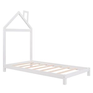 Twin Bed Frame/Kids Bed Frames with Headboard and Slats, Wood Platform Bed with House Shaped Headboard, Twin Size Bed for Kids, Boys, Girls, No Box Spring Needed(White)