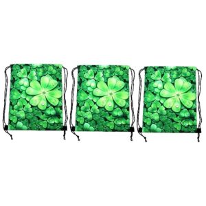 packove 3pcs four leaf storage bag drawstring backpack sport backpack st patrick day sack irish party party decor shopping bag printed travel bag printing gift bag ireland tackle backpack