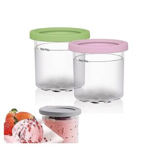 evanem 2/4/6pcs creami pint containers, for ninja creami ice cream maker,16 oz creami pints bpa-free,dishwasher safe compatible with nc299amz,nc300s series ice cream makers,pink+green-2pcs