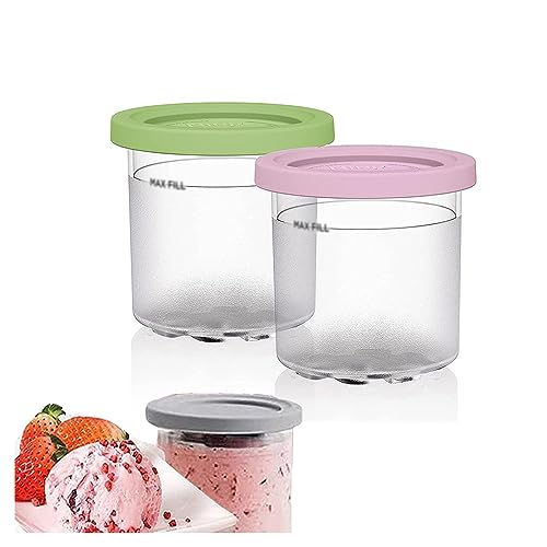 EVANEM 2/4/6PCS Creami Pint Containers, for Ninja Creami Ice Cream Maker,16 OZ Creami Pints Bpa-Free,Dishwasher Safe Compatible with NC299AMZ,NC300s Series Ice Cream Makers,Pink+Green-2PCS