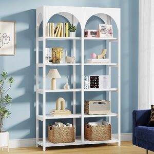 tribesigns 5 tiers white tall bookshelf: 70.9 inches modern arched display shelves, freestanding wood and metal open etagere bookcase, wall book shelf for living room bedroom office