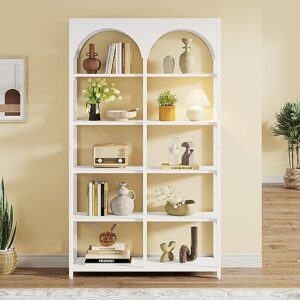 Tribesigns 5 Tiers White Tall Bookshelf: 70.9 Inches Modern Arched Display Shelves, Freestanding Wood and Metal Open Etagere Bookcase, Wall Book Shelf for Living Room Bedroom Office