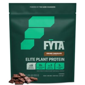 fyta elite vegan protein powder - 1st plant based protein with better taste & texture than whey protein, dairy free, sustainable, non-gmo protein for women and men (creamy chocolate) - 30g