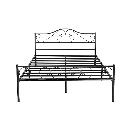 Queen Size Metal Platform Bed Frame with Headboard and Footboard, Heavy Duty, Heavy Duty Steel Slat Support, Storage Space Under Bed, Noise-Free for Boys Girls Teens Adults, No Box Spring Needed