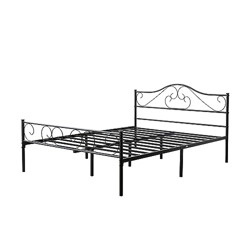 Queen Size Metal Platform Bed Frame with Headboard and Footboard, Heavy Duty, Heavy Duty Steel Slat Support, Storage Space Under Bed, Noise-Free for Boys Girls Teens Adults, No Box Spring Needed