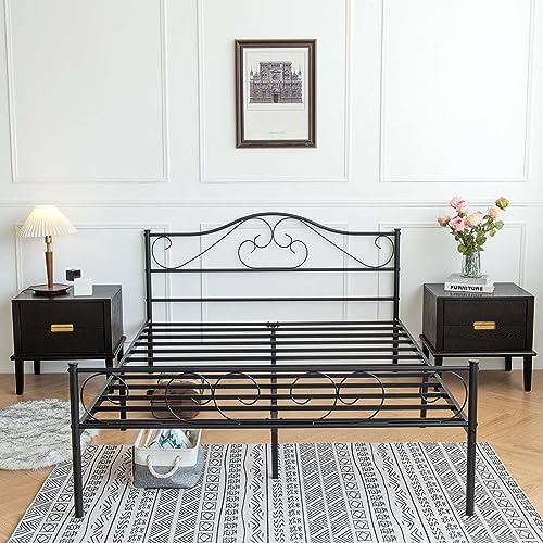 Queen Size Metal Platform Bed Frame with Headboard and Footboard, Heavy Duty, Heavy Duty Steel Slat Support, Storage Space Under Bed, Noise-Free for Boys Girls Teens Adults, No Box Spring Needed