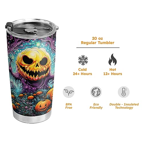 ORCAE 20oz Halloween Tumbler, Boo Boo Ghost, Ghost Tumbler, Trick or Treat, Pumpkin Ghost Tumbler Cup, Insulated Travel Mug with Lid, Coffee Thermos for Men, Women, Halloween Gifts - G