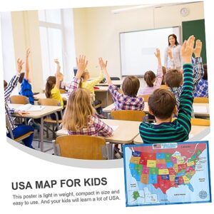 Ciieeo 1 Sheet United States map US map poster school accessory kids supplies playroom decor usa map for kids school supply portable synthetic paper hanging pictures child