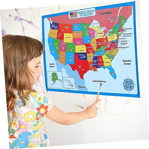 Ciieeo 1 Sheet United States map US map poster school accessory kids supplies playroom decor usa map for kids school supply portable synthetic paper hanging pictures child