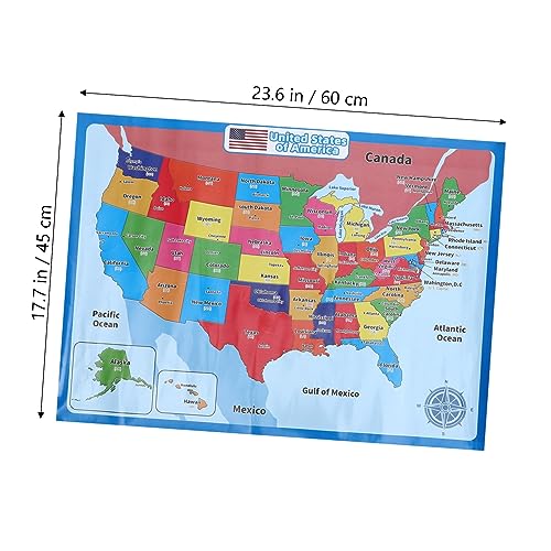 Ciieeo 1 Sheet United States map US map poster school accessory kids supplies playroom decor usa map for kids school supply portable synthetic paper hanging pictures child