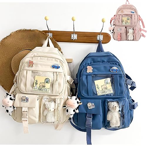 MQSHUHENMY Kawaii Backpack with Kawaii Pin and Accessories, Rucksack for Teen Girls School Bag, Aesthetic Backpack (Black)