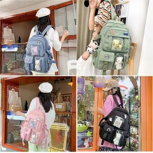 MQSHUHENMY Kawaii Backpack with Kawaii Pin and Accessories, Rucksack for Teen Girls School Bag, Aesthetic Backpack (Black)