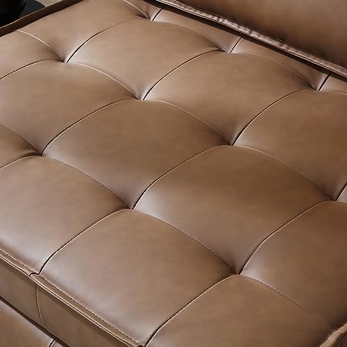 Bellemave 3 in 1 Pulling Out Ottoman Sofa Bed,Multipurpose Faux Leather Folding Ottoman Sleeper Couch Lounger,Convertible Adjustable Sleeper Chair for Living Room Apartment Office（Brown PU）