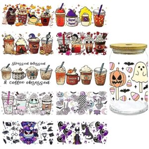 uv dtf cup wrap transfer stickers for glass cups halloween cups uv dtf cup wrap transfer cup stickers decals waterproof rub on transfers for crafts vintage(halloween-cups)
