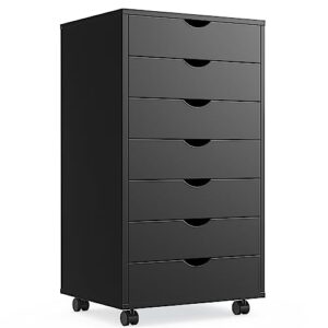 sweetcrispy 7 drawer chest - storage cabinets with wheels dressers wood dresser cabinet mobile organizer drawers for office, bedroom, home, black