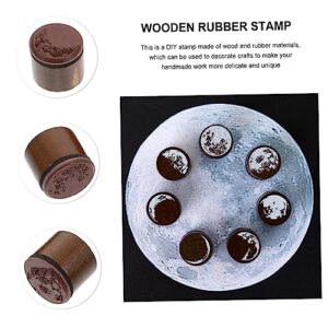 TEHAUX 7pcs Moon Phase Wooden Stamp Moon Wooden Stamp Decorative Mounted Rubber Stamp Craft Rubber Stamps for Paint Set Stampers for Wooden Stamp Set Wooden Rubber Stamp