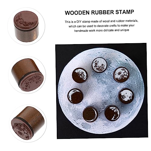 TEHAUX 7pcs Moon Phase Wooden Stamp Moon Wooden Stamp Decorative Mounted Rubber Stamp Craft Rubber Stamps for Paint Set Stampers for Wooden Stamp Set Wooden Rubber Stamp