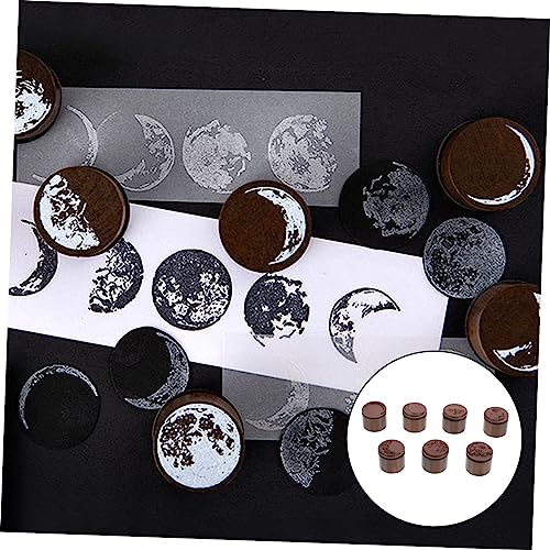 TEHAUX 7pcs Moon Phase Wooden Stamp Moon Wooden Stamp Decorative Mounted Rubber Stamp Craft Rubber Stamps for Paint Set Stampers for Wooden Stamp Set Wooden Rubber Stamp